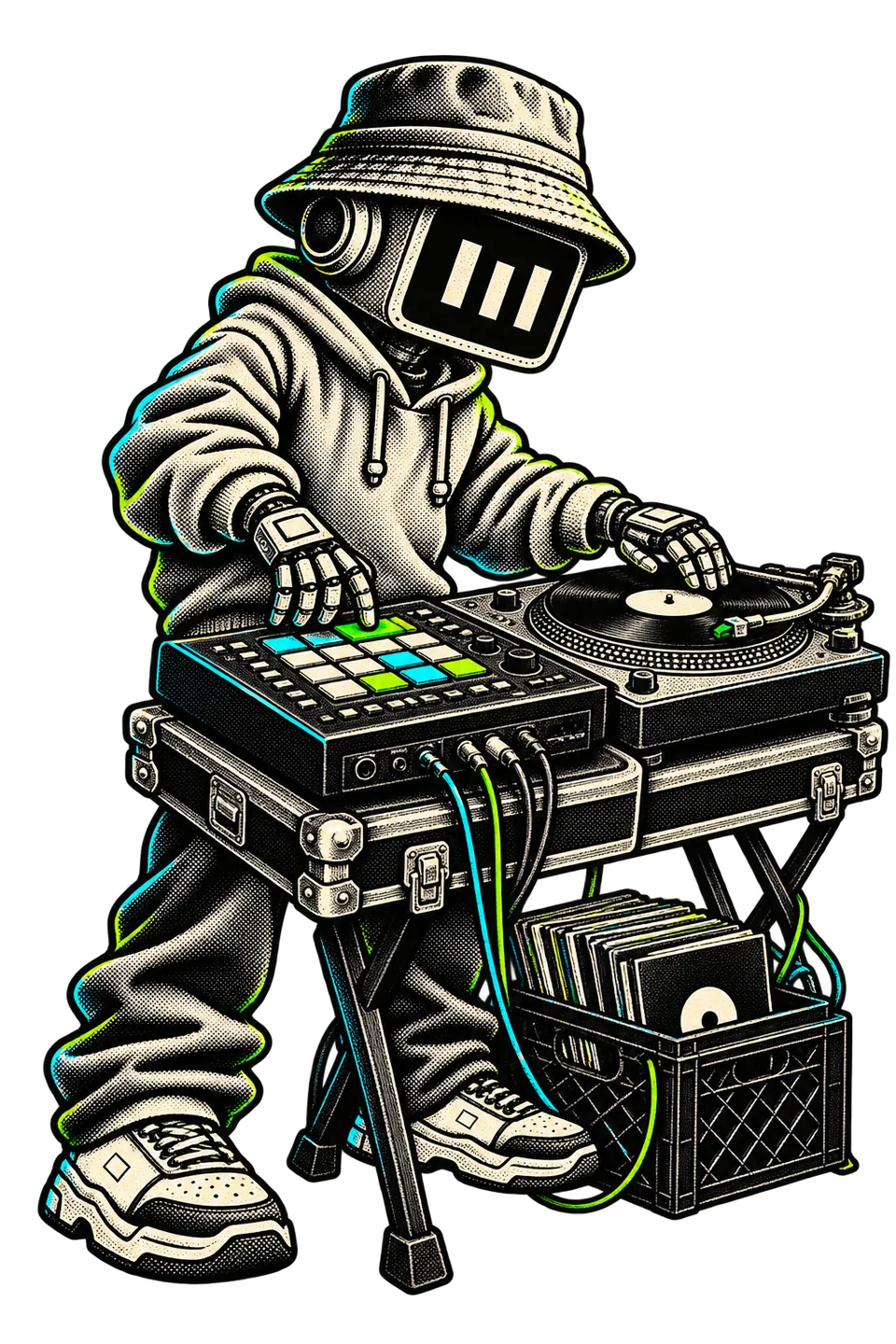 La mascota de Beats Chiditos usando un sampler y una tornamesa