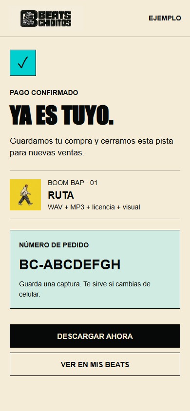 Pantalla de pago confirmado con número de pedido